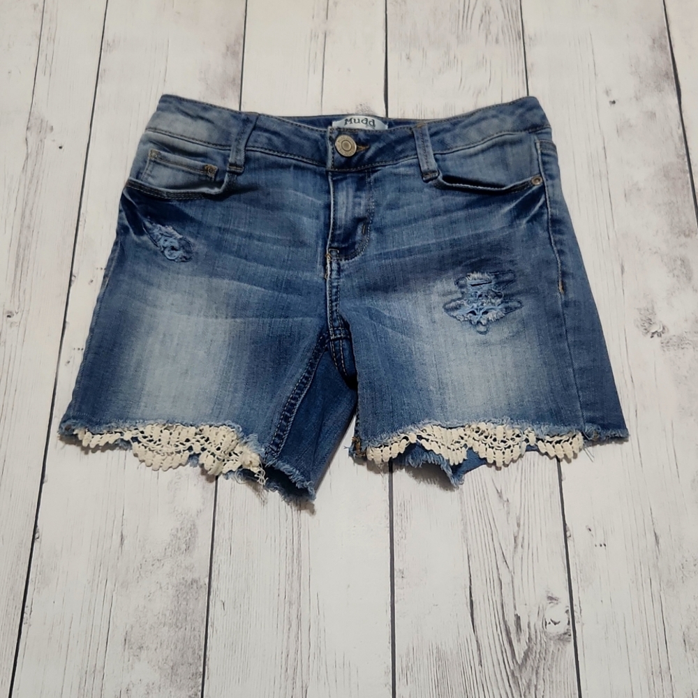Mudd Girls Jean shorts size 12 with lace.